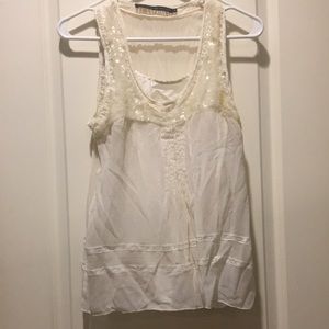 DEVELOPMENT by Erica Davies womens SILK sequin sleeveless tank top size 8 cream